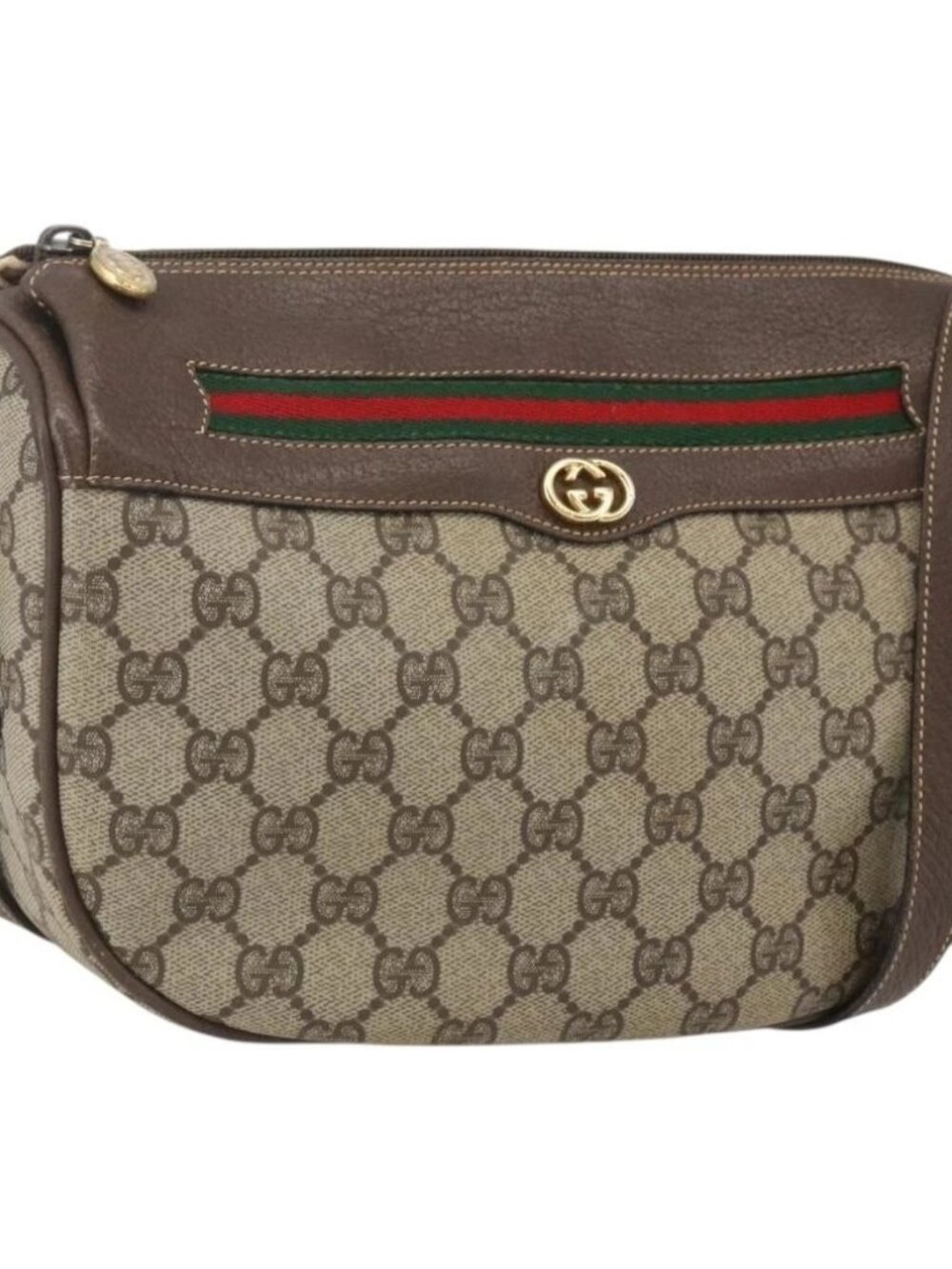 GUCCI GG Supreme Web Sherry Line Shoulder Bag PVC Beige Gold Auth 160559 - Picture 2 of 16